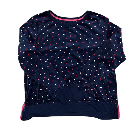 Kate Spade Navy Blue Velour Pajama Set Sz L Polka Dot Cozy Sleepwear Cabincore - Picture 5 of 12
